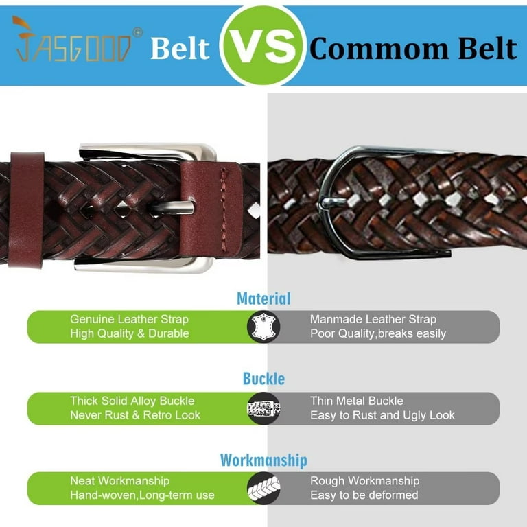 Men's Braided Leather Belt,JASGOOD Braided Woven Belt for Men