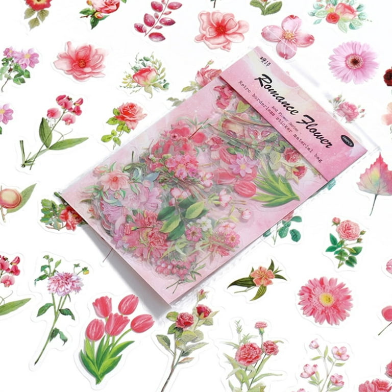 100 Pcs Natural Flower Stickers for Scrapbooking Retro Art Plant