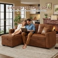 thumbnail image 6 of Muumblus Convertible Pull Out Sofa Bed, L-Shaped Sectional Sleeper Couch with Storage Chaise, Vintage Faux Leather Look, Brown Polyester Fabric, 6 of 11