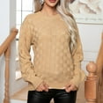 thumbnail image 6 of LEBONYARD Fall Sweaters Sales Clearance! Womens Sweaters Lightweight Save up under 50%,Women's Solid Plaid Round Neck Sweater Fashion Casual Pullover Long Sleeve Knit Khaki L, 6 of 8