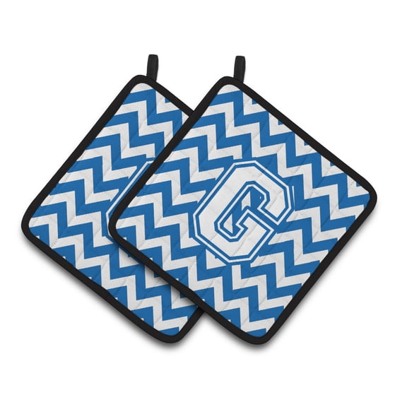 Carolines Treasures CJ1045-GPTHD Letter G Chevron Blue and White Pair of Pot Holders, 7.5HX7.5W, multicolor