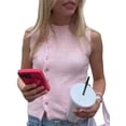thumbnail image 1 of Gupgi Women's Knit Tank Tops Solid Color Sleeveless Round Neck Front Button Slim Sweater Vest, 1 of 8