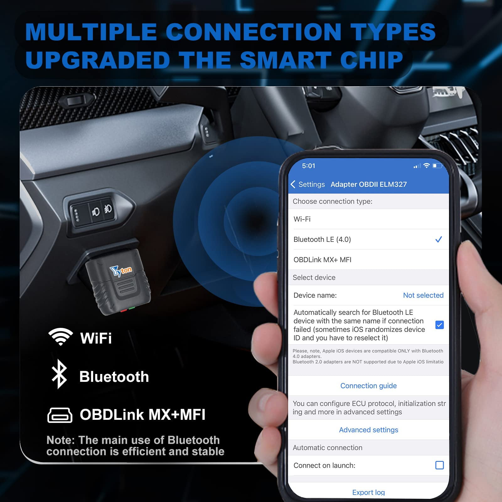 OBD2 Scanner Bluetooth, Yyton Car Code Reader for iPhone/Android