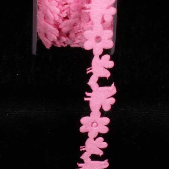 The Ribbon People Pink Felt Birds and Flowers Woven Craft Ribbon 0.5" x 22 Yards
