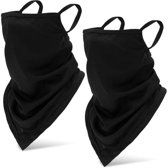 2Pcs Black Balaclava Mask Neck Gaiter Face Cover With Ear Loops Half Face Mask For Men Women UV Protection Scarf Mask For Motorbike Runing Skiing Hiking