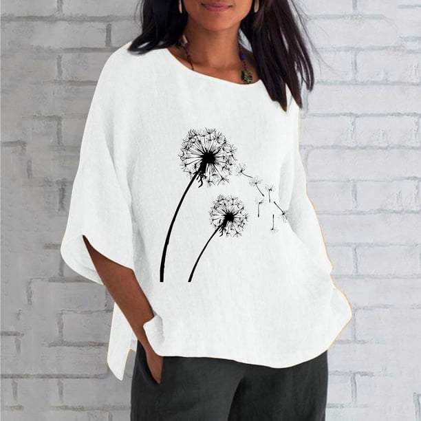 Fiudx Ropa de Mujer Blusa Holgada con Estampado de Manga 3/4 para Mujer, Estilo Informal, con Estampado de Alzheimers