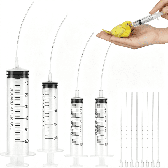 ACDANC Baby Bird Feeding Syringes,Parrot Hand Syringe Feeder with Soft Tubes,Syringes with 5.94”Tube for Cat Dog Small Animals,Plastic Syringe for Milk Water Liquid Food,Reusable(10 10 20 60Ml)
