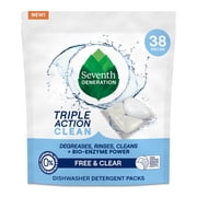 Seventh Generation Dishwasher Detergent, Fragrance Free, Triple Chamber Detergent Packs, 38ct