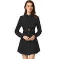 thumbnail image 1 of Vestido Camisero De Manga Larga Con Botones Y Cinturón Con Cuello En Punta Safari De Pana Para Mujer Negro S, 1 of 5