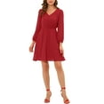 thumbnail image 1 of INSPIRE CHIC Robe en Mousseline Trapèze Fluide Unie Mignonne à Col en V et Manches Mi-Longues pour Femme P Rouge, 1 of 6