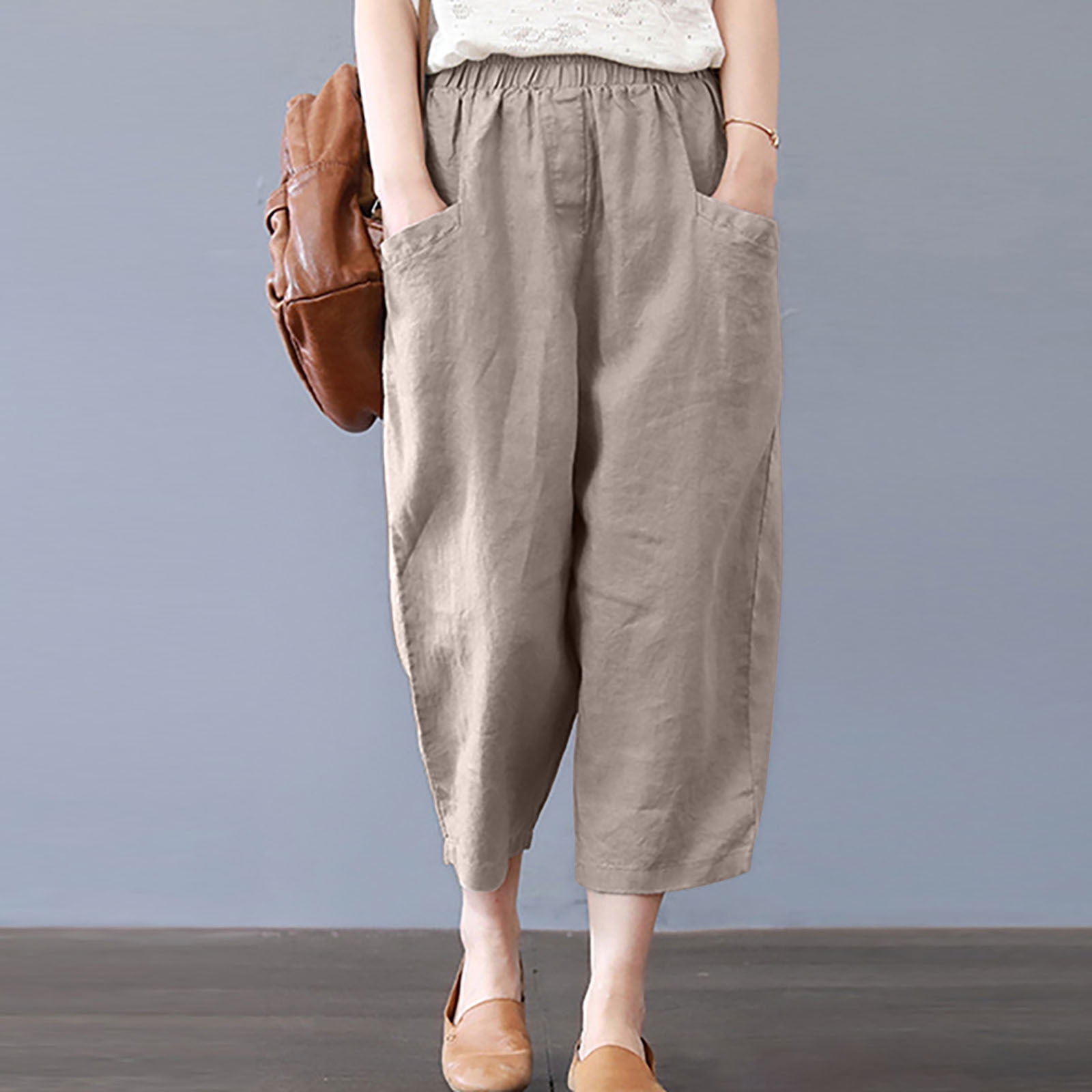Fashion Women Summer Casual Loose Cotton And Linen Pocket Solid Trousers  Pants, Fiudx Womens Capri Pants - Walmart.com