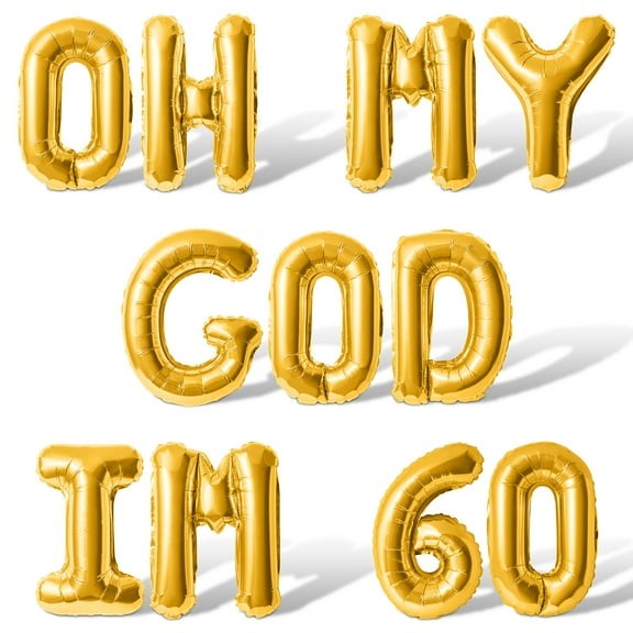 Letter Balloons - OH MY GOD IM 60 16" Inch Alphabet Letters Foil Mylar Balloon 60th Birthday Party Banner (Gold)