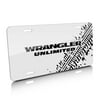 Jeep Wrangler Unlimited Off-Road Tire Mark Graphic White Aluminum License Plate