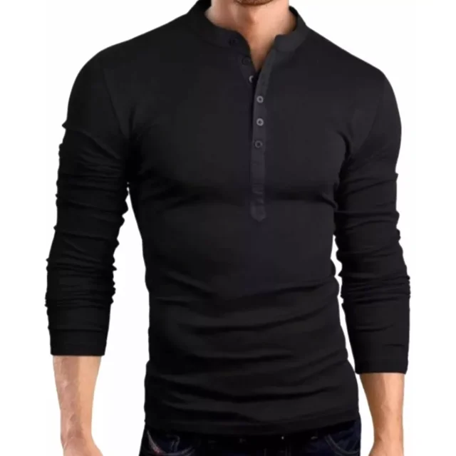 Playera Cuello Mao Moda Slim Fit Casual Manga Larga Xsh