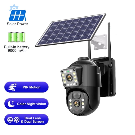 4K/8MP Solar Security Camera, 360° View 2.4/5GHz Wireless Outdoor Camera, Waterproof PIR Detection, Rechargeable Battery Powered Home Dual Lens Surveillance Camera with Color Night Vision 2-Way Audio