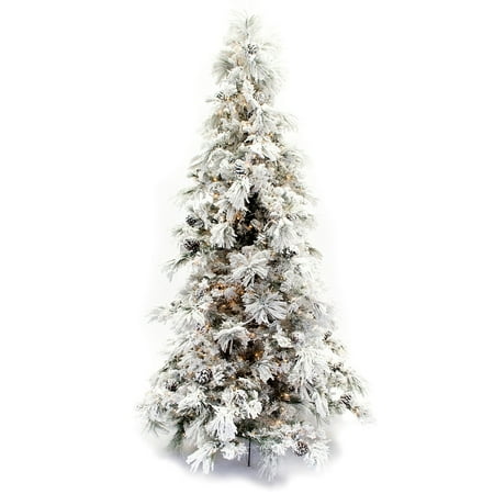 12' Flocked Long Needle Pine Tree Prelit Christmas