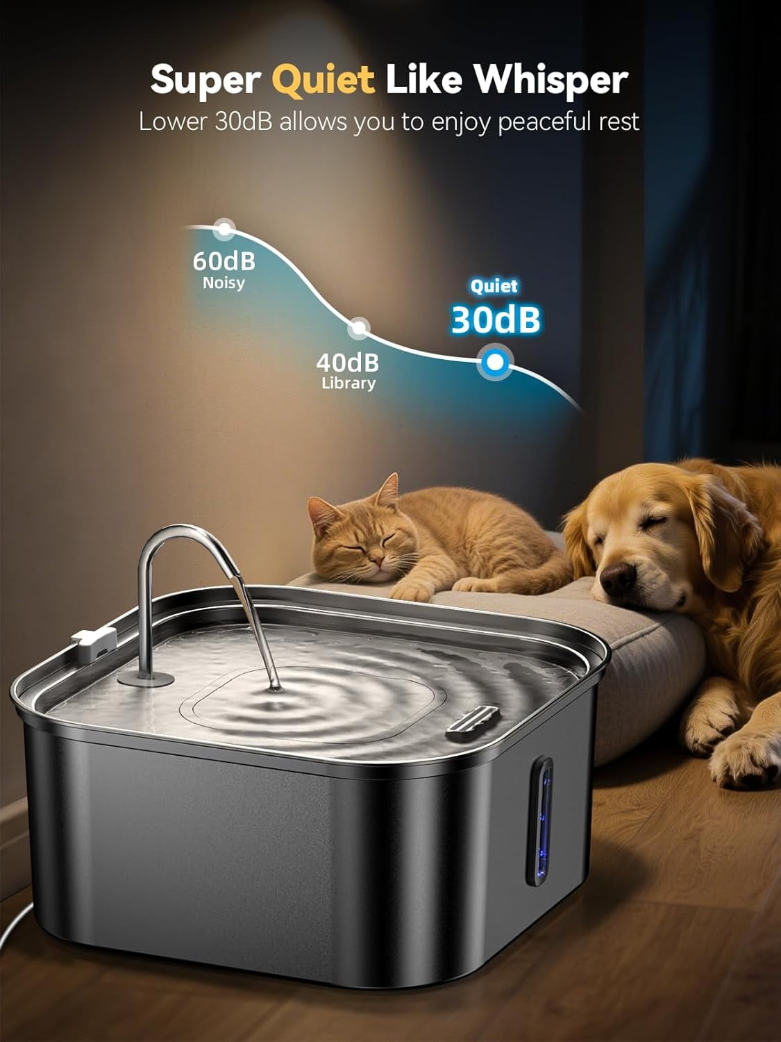 Large Dog Water Fountain 14L/3.7Gal, Stainless Steel Pet Fountain for Large Dogs and Multi-Pets Families, Visible Window & Extra Wide Drinking Area, Enlarges Capacity & Saves Space