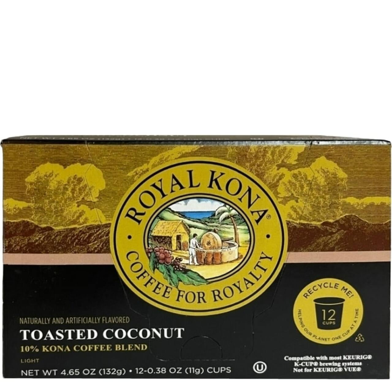 Royal Kona Coffee Toasted Coconut, 10% Kona Blend, Single-Serve Coffee Pods - 12 Count Box