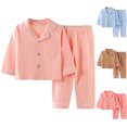 thumbnail image 4 of Mnyotv Unisex Kids Pajamas Set Button-Down Long Sleeve Sleepwear Solid Casual Lounge Sets for Boys and Girls Size 7-8 Years, 4 of 5