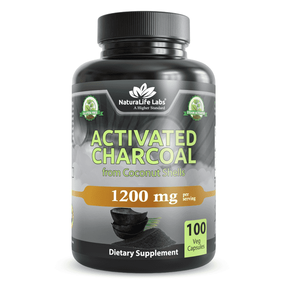Activated Charcoal 1200 mg per Serving – from Coconut Shells – 100 Veg Capsules – Non-GMO, Gluten-Free, Vegan