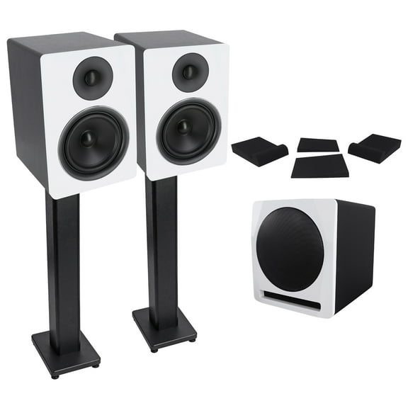 (2) Rockville APM6W 6.5" Powered Studio Monitors Active 10" Subwoofer Stands Pads