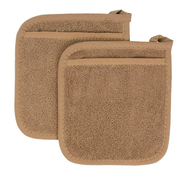 RITZ Terry Pocket Mitt Pot Holder, Set of Two, Mocha