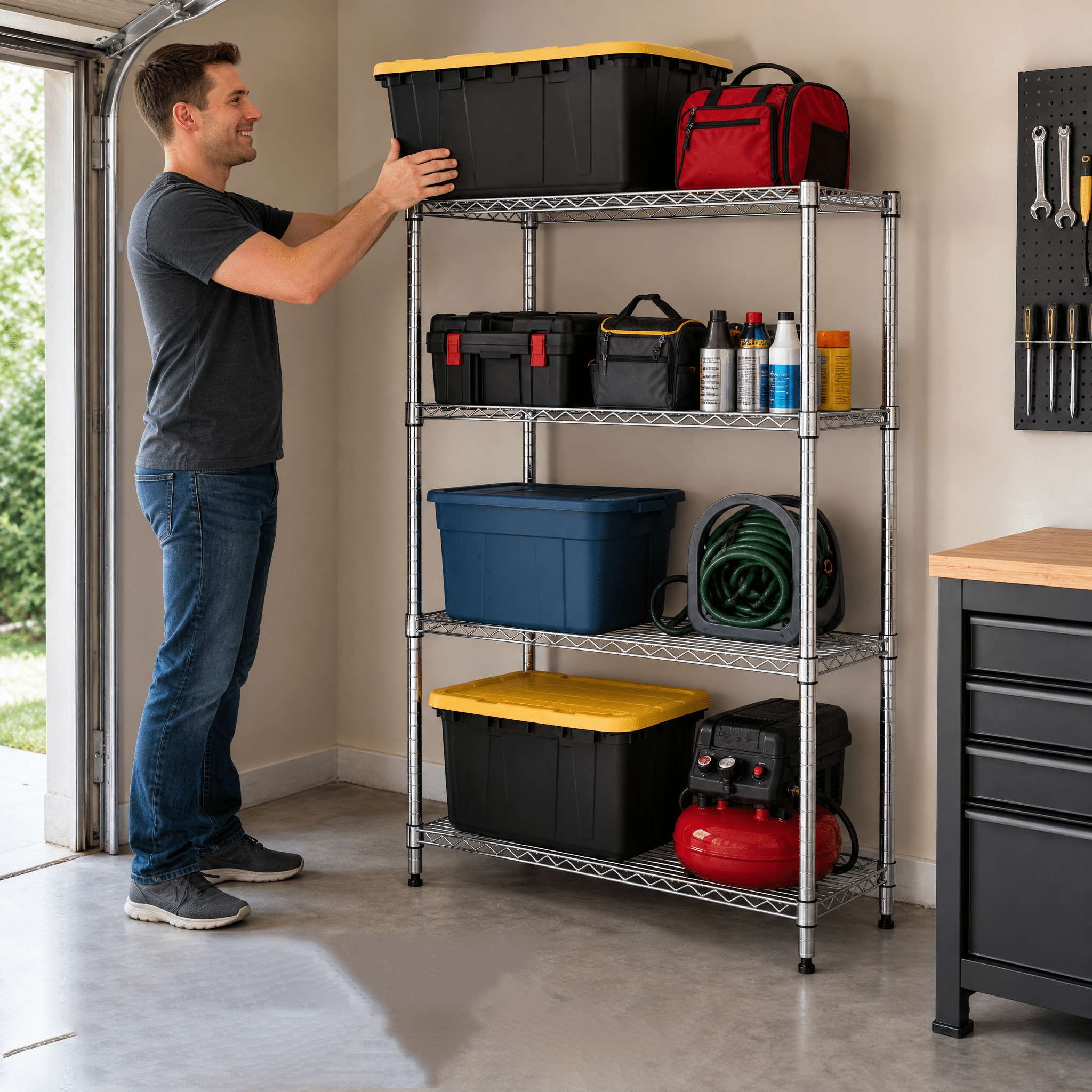1000lbs Storage Shelving Steel Heavy Duty 4-Tier Utility Shelving Unit Steel Organizer Wire Rack for Home, Kitchen, Office, Chrome (13.7" D x 29.5" W x 47.2" H)