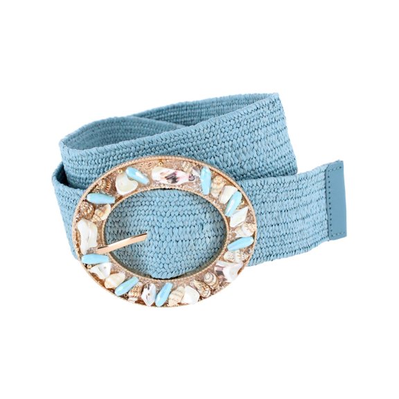 CTM One Size Raffia Stretch Belt with SeaShell Buckle (Women)