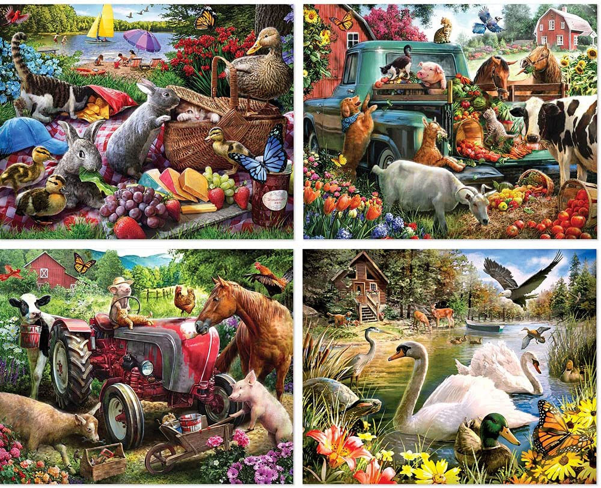 "Bits And Pieces - Larry Jones Country Fun, 1000 Piece Jigsaw Puzzles, 4-In-1 Multi-Pack - 20"" x 27"