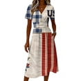 thumbnail image 4 of Red White and Blue Dress for Women Independence Day Print Dress A Line Short Sleeve Dressy Cocktail Party Dress, 4 of 5