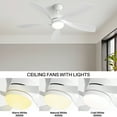 thumbnail image 4 of POPFAN 52 Inch Modern Ceiling Fan with 3 Color Dimmable Light 5 ABS Blades Smart Remote Control Reversible DC Motor for Indoor, White, 4 of 9