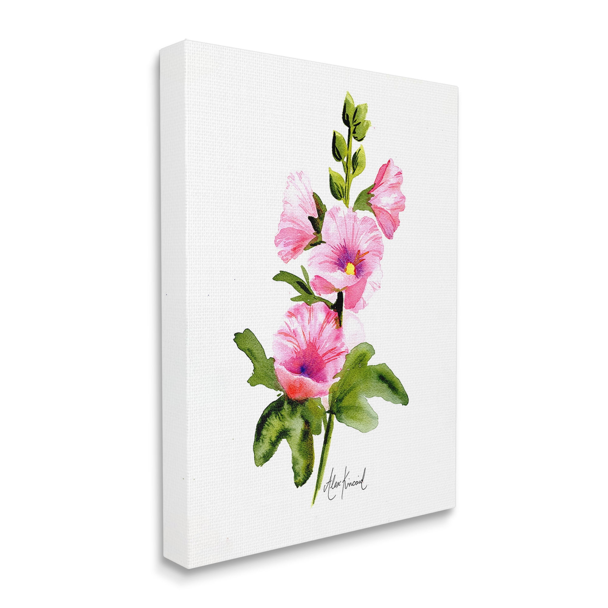 Stupell Industries Pink Hollyhock Blooms Botanical & Floral Painting Gallery Wrapped Canvas Art Print Wall Art, 16 x 20