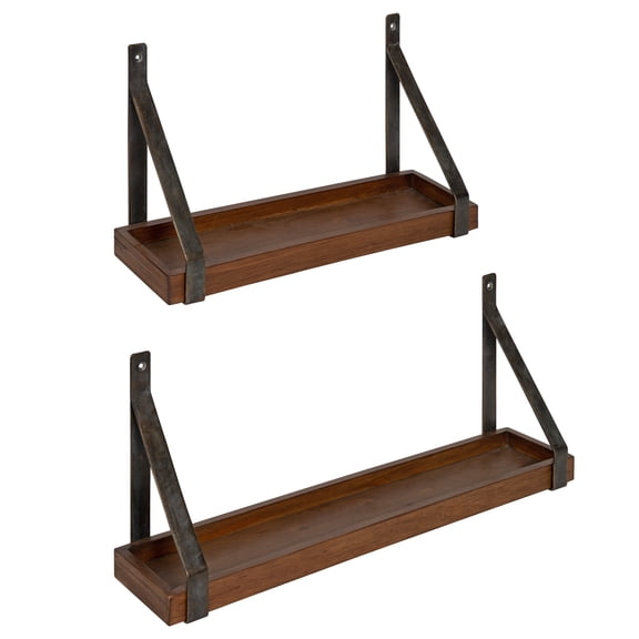 Kate and Laurel Sudbury Wood and Metal Wall Shelf Set, Rustic Brown 2 Piece
