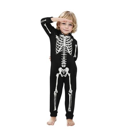 

Pitauce Matching Family Pajamas Sets Skeleton Printed One-Piece Jumpsuit Halloween Hooded Zipper Onesie Loungewear with Pockets