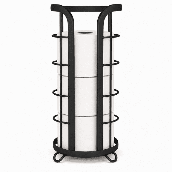 Brookstone Freestanding Toilet Paper Holder Stand, Raised Base, Matte Black