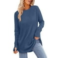 thumbnail image 2 of Blue Women's Long Sleeve T-shirt, Womens Tunic Tops To Wear With Leggings Long Sleeve Thumb Hole Shirts Crew Neck Curved Hem,Women's Long sleeve T-shirt XXL, 2 of 7
