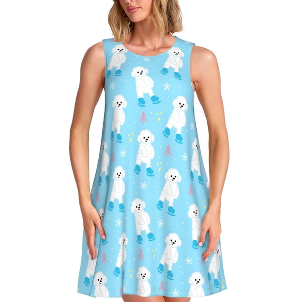 Balery Skating Poodle Fun Vestidos de verano para mujer con estampado: vestido holgado sin mangas, vestido playero informal y cómodo para días calurosos.