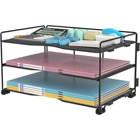 BOHDK 3 Tiers Paper Organizer , Mesh Desk File Organizer for Home Office, Black
