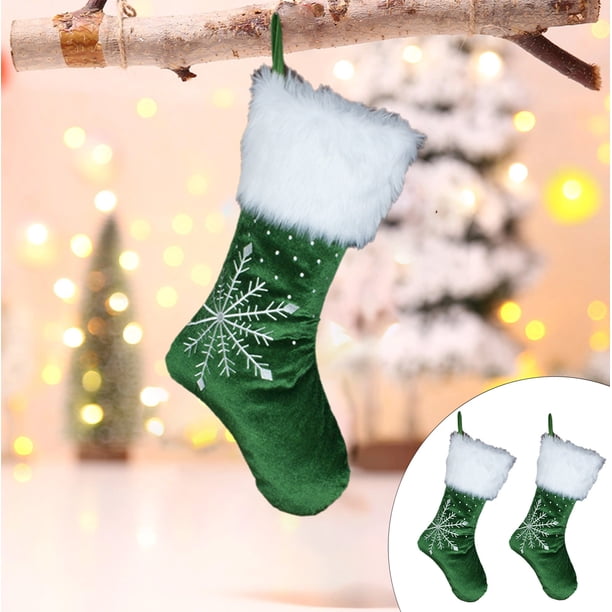 Calcetín navideño de punto con diseños de Papá Noel y muñeco de nieve | Bolsa de regalo navideña de terciopelo para colgar en el árbol