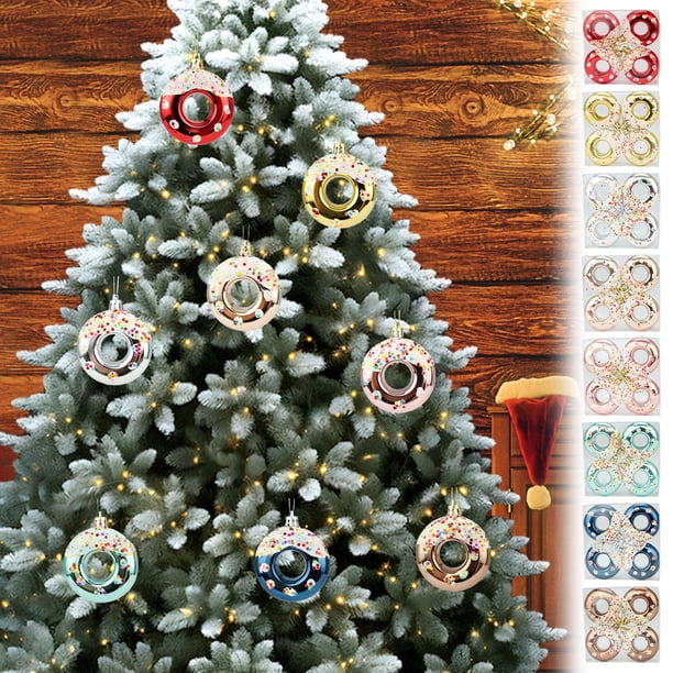 Xihbxyly Colgante de Dona para Árbol de Navidad, Diseño de Glaseado Colorido, Adorno Festivo para Árbol de Navidad, Adorno Navideño Versátil, Estilo Dona Dulce, 8 X 7 X 5 Cm, Juego de 4