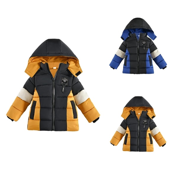 Boys Coat Boys Winter Coat Hooded Zippered Jacket Thick Windproof for Young Children