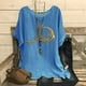 thumbnail image 2 of Camiseta de Mujer Camiseta de Manga Corta Impresión Casual Raglan Suelto de Lino Top Blusas, Cuello de la Tripulación, 2 of 4