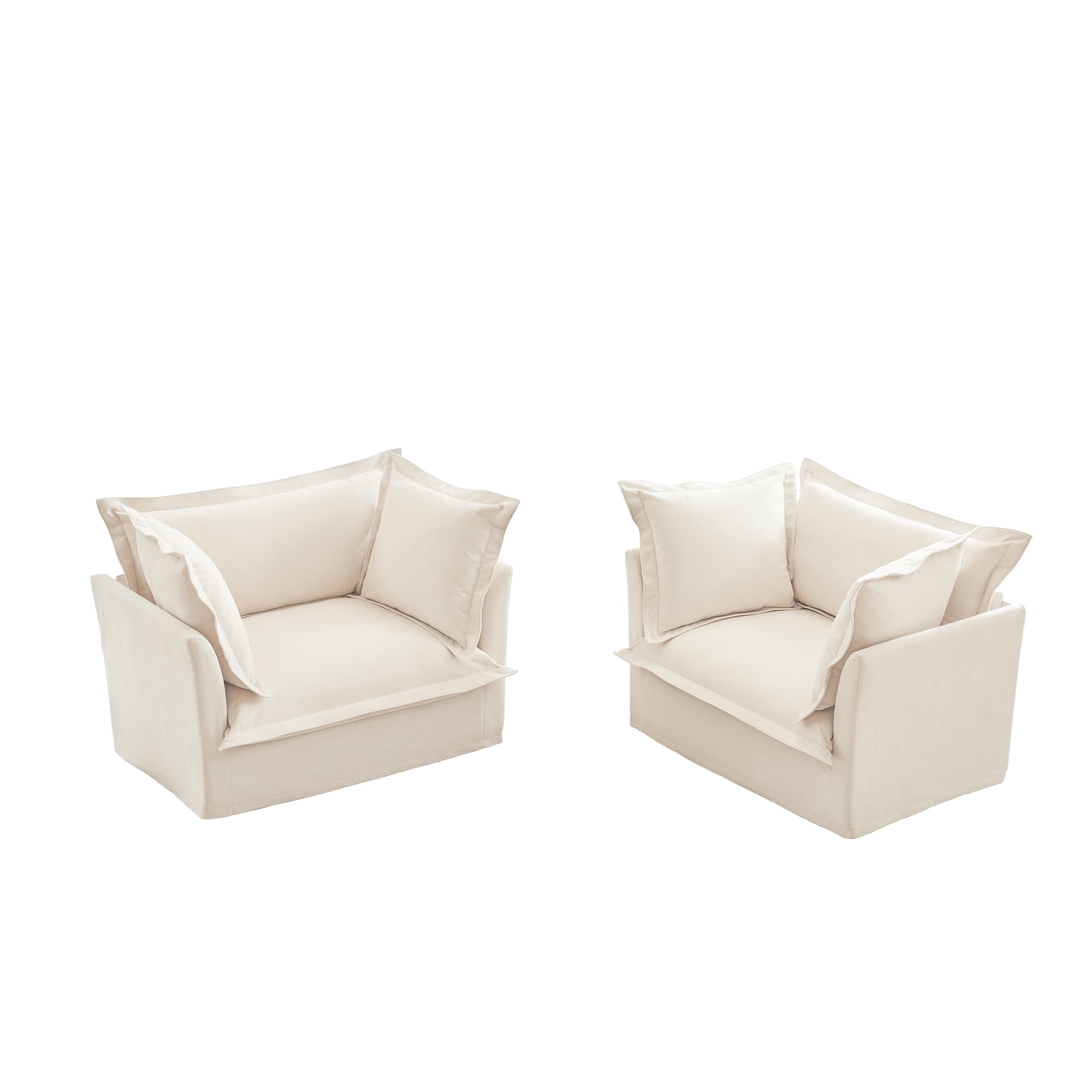 Gewnee Set of 2 Slipcovered Chenille Fabric Cream Armchairs Deep Seat Accent Chair Set for Living Room