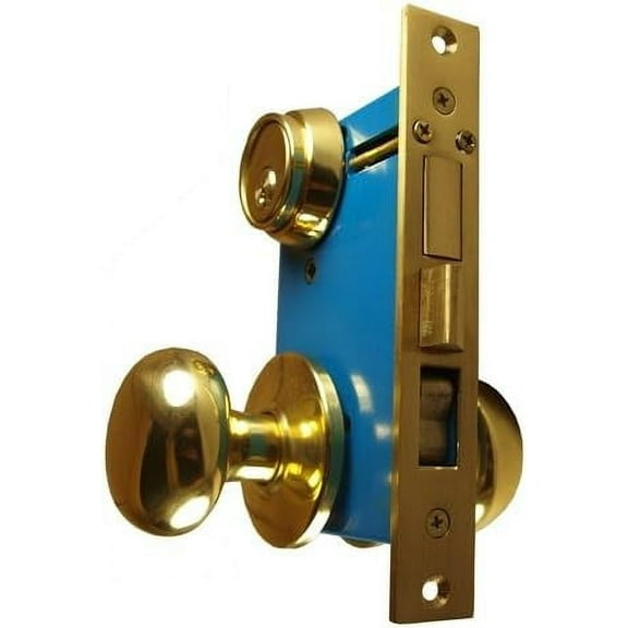 Maxtech Heavy Duty ORNAMENTAL Iron Gate Double Cylinder Mortise Lockset 2-1/2" Backset 1"X 7-1/8" Faceplate Polish Brass (Left Hand )