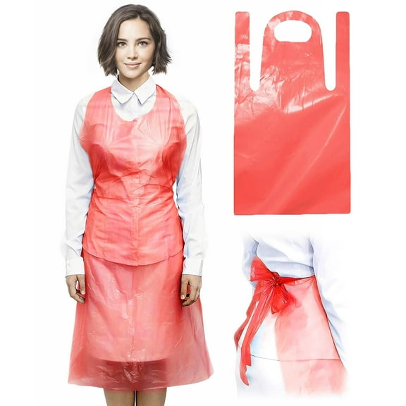 Red Plastic Disposable Aprons Adults for Painting, 28 x 46 Inches. Pack of 1000 Disposable Plastic Aprons, 1 Mil. Unisex Waterproof Polyethylene Painting Apron for Food Industry