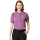 thumbnail image 1 of Tops de blusa de trabajo con cuello redondo y mangas cortas con tapeta de medio botón con volantes para mujer Púrpura L, 1 of 6