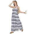 thumbnail image 6 of LA LEELA Women's Summer Boho A line Slit Maxi Beach Dress Smocked Top Evening Long Strapless Tube Dresses for Women L-XL Grey Stripe, 6 of 7