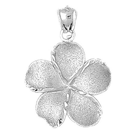 14K White Gold Plumeria Flower Pendant - 30 mm