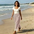 thumbnail image 6 of Edvintorg Pants for Women Plus Size Fashion Elastic Waisted Casual Trouser Striped Loose Wide Leg Pant with Pockets Women's Clothing Pink XL, 6 of 9