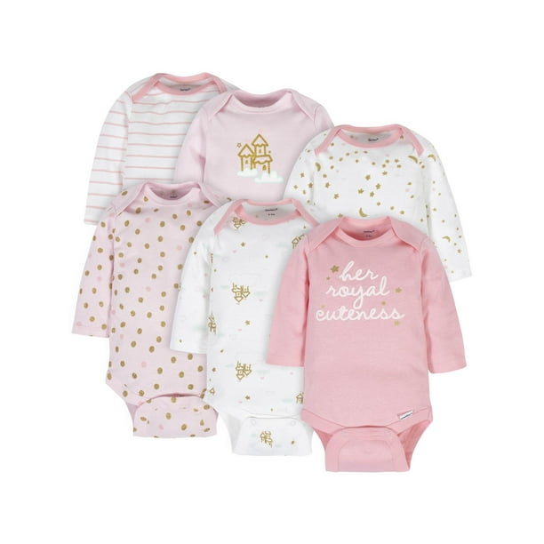 Gerber Baby Girls' Long Sleeve Onesies Bodysuits, 6Pack